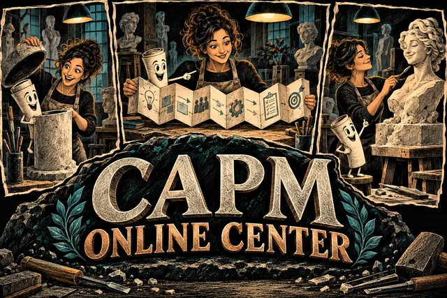 CAPM ONLINE CENTER — original handwritten comic illustration.