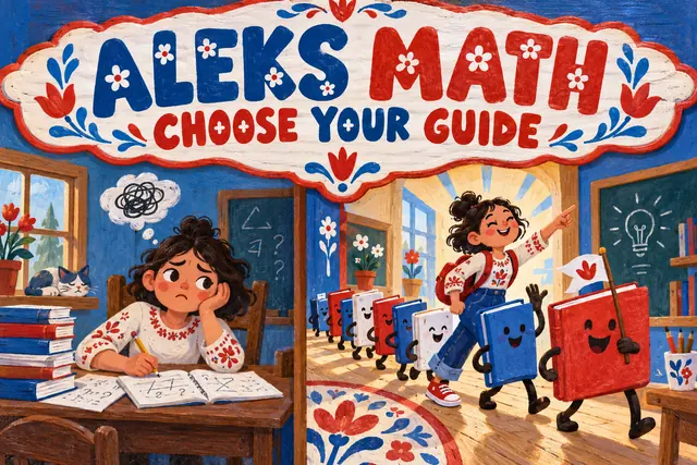 ALEKS MATH CHOOSE YOUR GUIDE — original handwritten comic illustration.