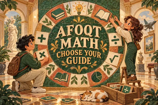 AFOQT MATH CHOOSE YOUR GUIDE — original handwritten comic illustration.