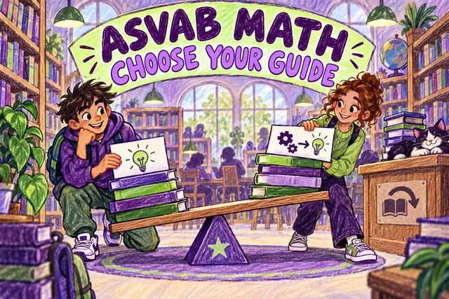 ASVAB MATH CHOOSE YOUR GUIDE — original handwritten comic illustration.