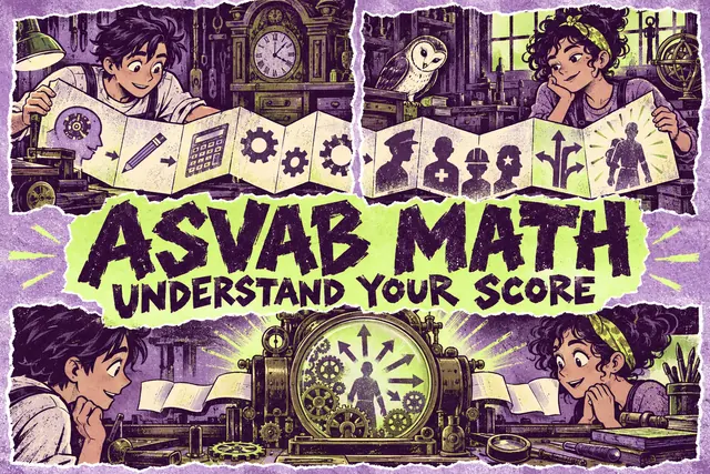 ASVAB MATH UNDERSTAND YOUR SCORE — original handwritten comic illustration.
