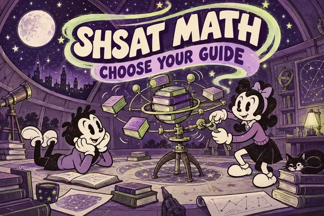 SHSAT MATH CHOOSE YOUR GUIDE — original handwritten comic illustration.