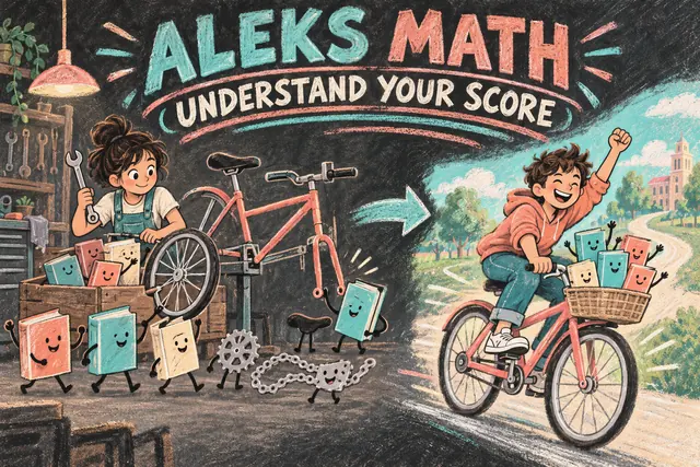 ALEKS MATH UNDERSTAND YOUR SCORE — original handwritten comic illustration.