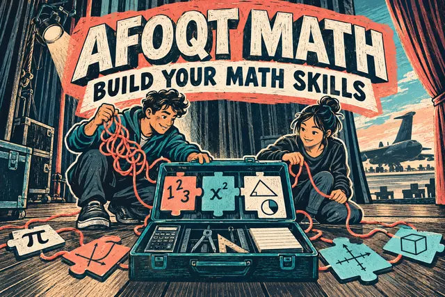 AFOQT MATH BUILD YOUR MATH SKILLS — original handwritten comic illustration.