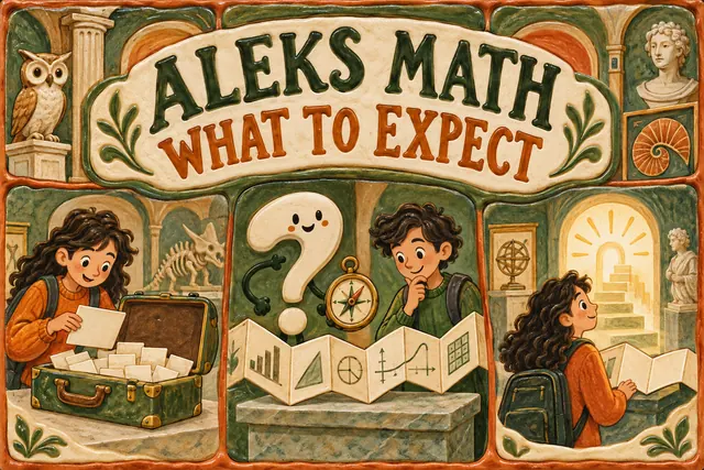 ALEKS MATH WHAT TO EXPECT — original handwritten comic illustration.