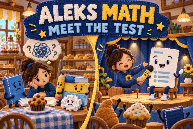 ALEKS MATH MEET THE TEST — original handwritten comic illustration.