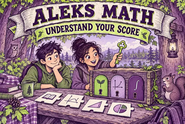 ALEKS MATH UNDERSTAND YOUR SCORE — original handwritten comic illustration.