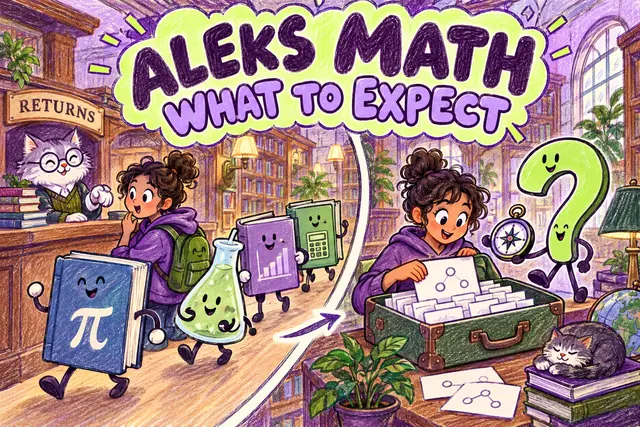 ALEKS MATH WHAT TO EXPECT — original handwritten comic illustration.