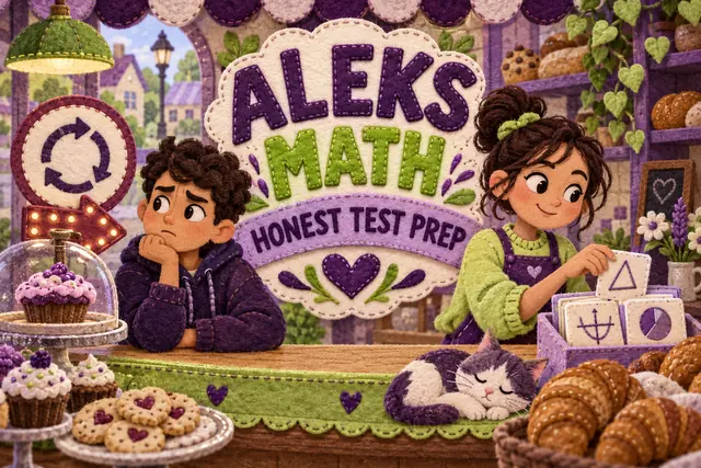 ALEKS MATH HONEST TEST PREP — original handwritten comic illustration.