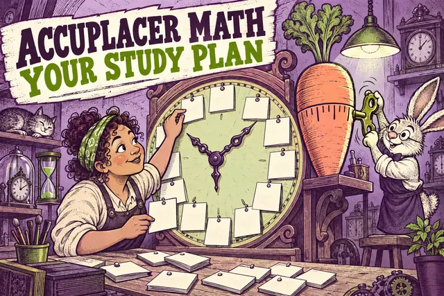 ACCUPLACER MATH YOUR STUDY PLAN — original handwritten comic illustration.