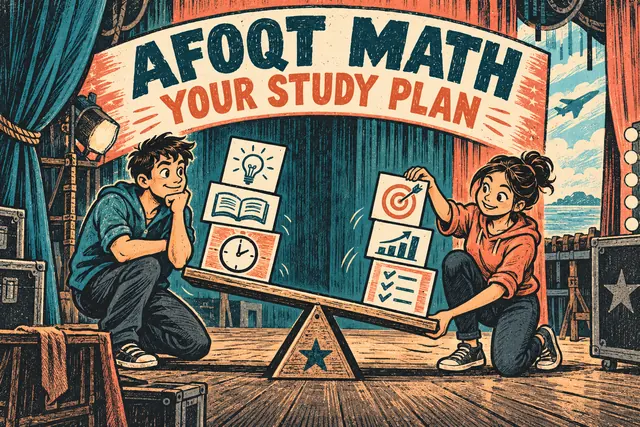 AFOQT MATH YOUR STUDY PLAN — original handwritten comic illustration.