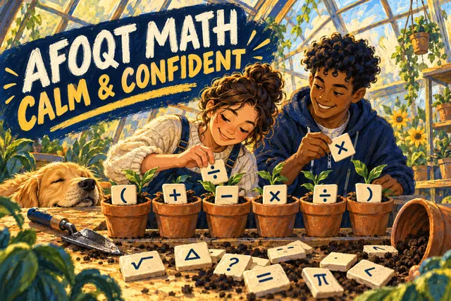 AFOQT MATH CALM & CONFIDENT — original handwritten comic illustration.