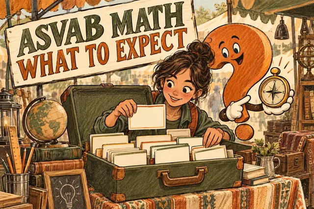 ASVAB MATH WHAT TO EXPECT — original handwritten comic illustration.