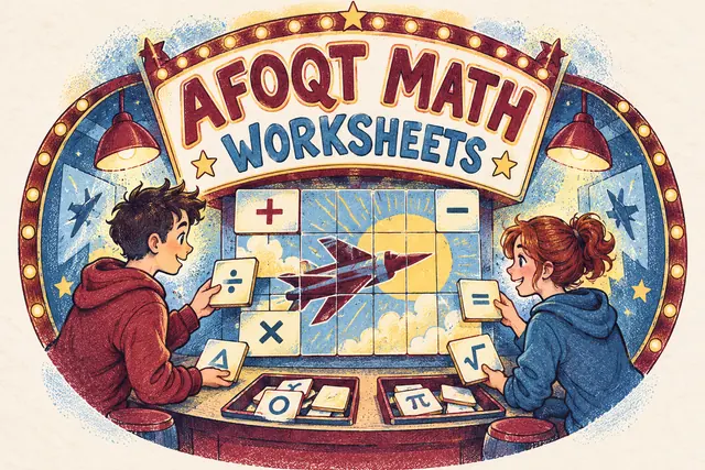 AFOQT MATH WORKSHEETS — original handwritten comic illustration.