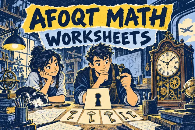 AFOQT MATH WORKSHEETS — original handwritten comic illustration.
