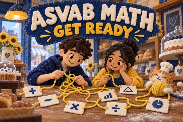 ASVAB MATH GET READY — original handwritten comic illustration.