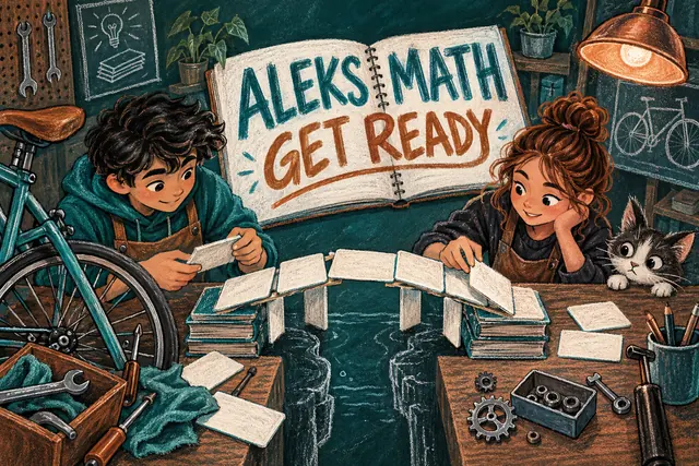 ALEKS MATH GET READY — original handwritten comic illustration.