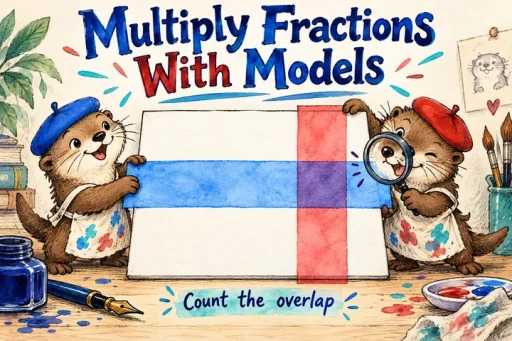 Fountain pen watercolor comic of two otter artists overlapping blue horizontal and red vertical shading on one rectangular whole