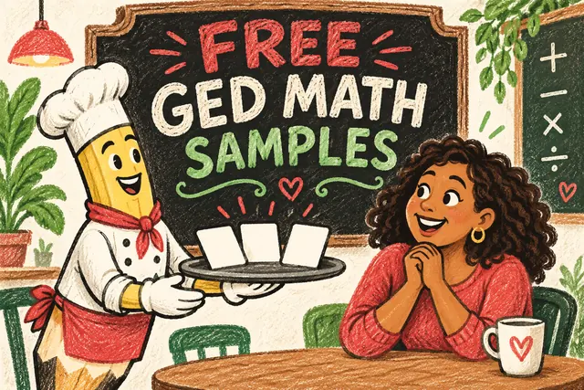 FREE GED MATH SAMPLES — crayon cafe cartoon with original handwritten lettering.