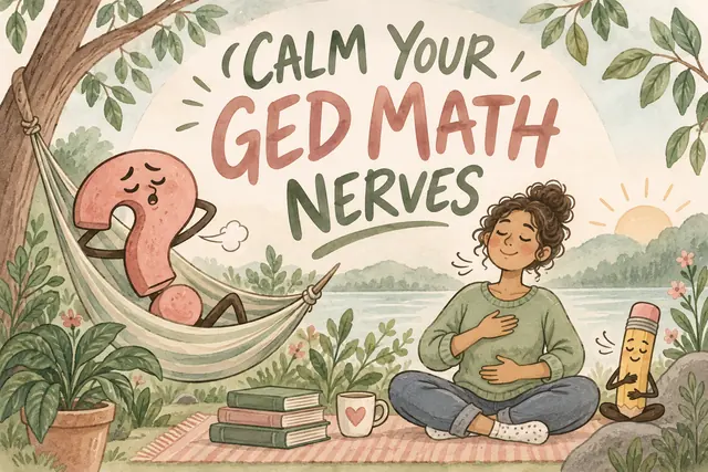 CALM YOUR GED MATH NERVES — soothing watercolor comic with original handwritten lettering.
