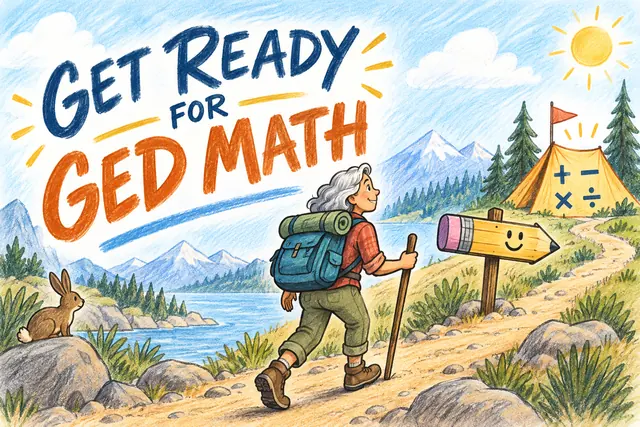 GET READY FOR GED MATH — colored-pencil travel journal with original handwritten lettering.