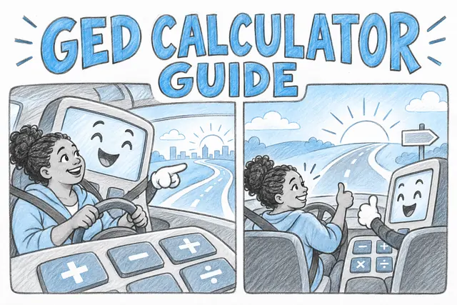 GED CALCULATOR GUIDE — instructional pencil strip with original handwritten lettering.