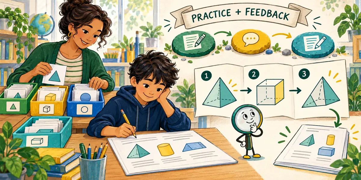 A teacher organizes questions by skill while a learner connects practice, feedback and progress