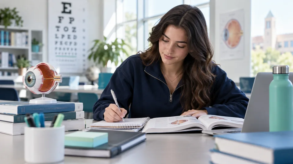 Student reviewing materials for the Optometry Admission Test