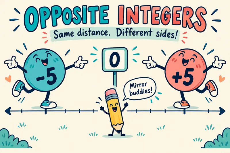 Comic number characters minus five and plus five posing the same distance from zero